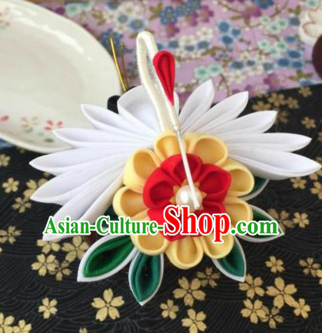 Japanese Geisha Courtesan Sunflower Crane Hairpin Traditional Yamato Kimono Hair Accessories for Women