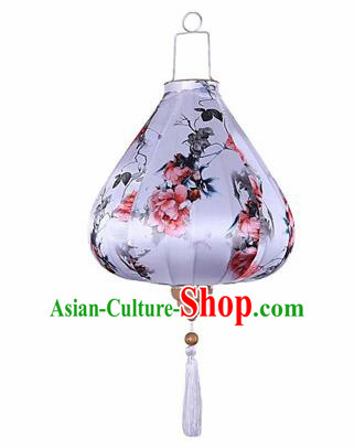 Chinese Traditional Silk Urceolate Hanging Lantern New Year Handmade Painting Peony Palace Lanterns