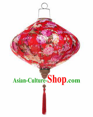 Chinese Traditional Red Silk Hanging Lantern New Year Handmade Painting Peony Palace Lanterns