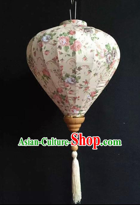 Chinese Traditional White Hanging Lantern New Year Handmade Painting Roses Palace Lanterns