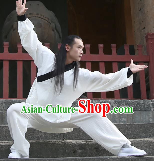 Chinese Traditional Martial Arts Black Slant Opening Costumes Kung Fu Tai Chi Competition Clothing for Men