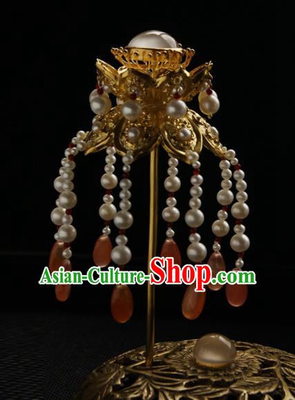 Chinese Ancient Tang Dynasty Queen Pearls Tassel Hairpins Traditional Hanfu Hair Accessories for Women