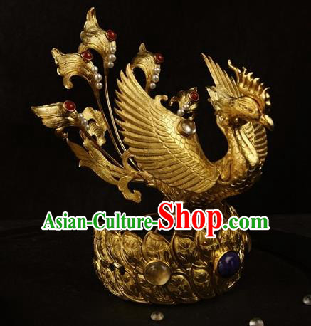 Chinese Ancient Tang Dynasty Golden Phoenix Coronet Hairpins Traditional Hanfu Hair Accessories for Women