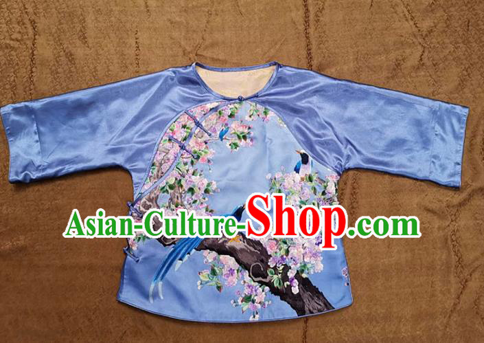 Chinese Traditional Tang Suit Embroidered Flowers Bird Blouse National Shirt Costume for Women