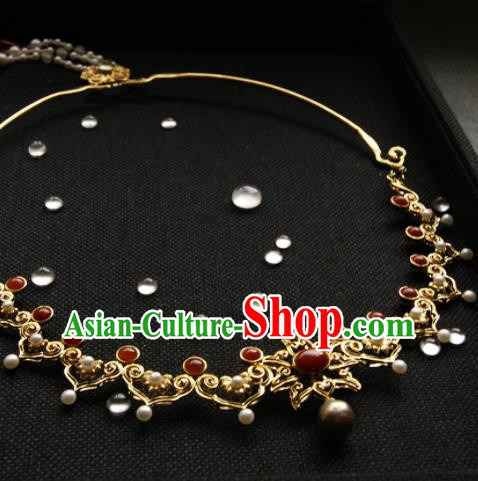 Chinese Ancient Court Golden Necklace Traditional Princess Hanfu Necklet Accessories for Women