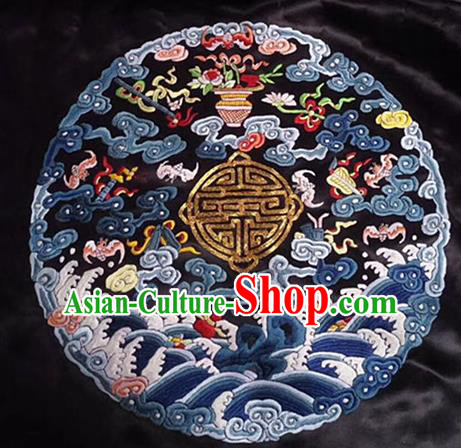 Chinese Handmade Embroidered Cloud Wave Silk Fabric Patch Traditional Embroidery Craft