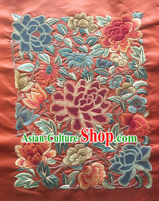 Chinese Handmade Embroidered Chrysanthemum Peony Silk Fabric Patch Traditional Embroidery Craft