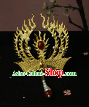 Chinese Ancient Ming Dynasty Queen Hairpins Golden Phoenix Hair Clip Traditional Hanfu Hair Accessories for Women