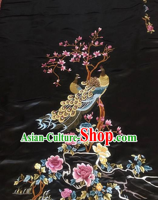 Chinese Handmade Embroidered Peacock Magnolia Silk Fabric Patch Traditional Embroidery Craft