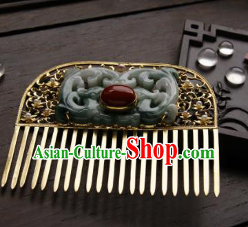 Chinese Ancient Ming Dynasty Queen Jade Hairpins Golden Hair Comb Traditional Hanfu Hair Accessories for Women
