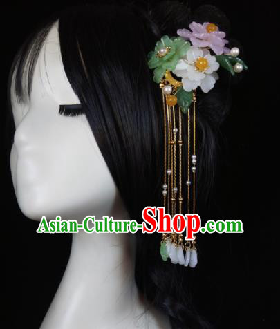 Chinese Ancient Hanfu Peach Flowers Tassel Hairpins Traditional Handmade Hair Accessories for Women