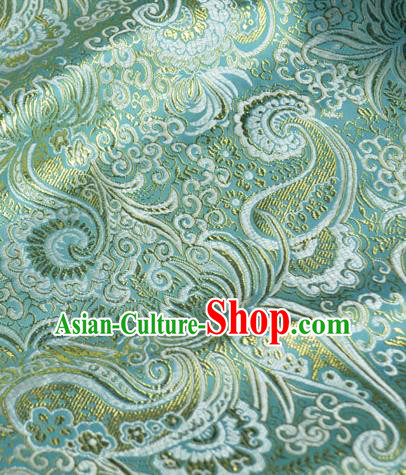Traditional Chinese Royal Loquat Flower Pattern Design Green Brocade Silk Fabric Asian Satin Material