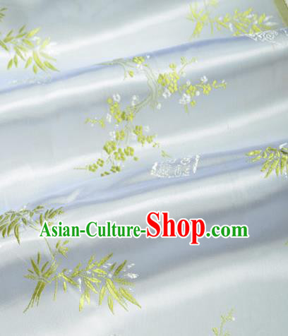 Traditional Chinese Royal Plum Bamboo Pattern Design White Brocade Silk Fabric Asian Satin Material