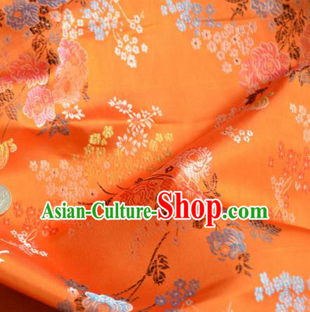 Traditional Chinese Royal Plum Chrysanthemum Pattern Design Orange Brocade Silk Fabric Asian Satin Material