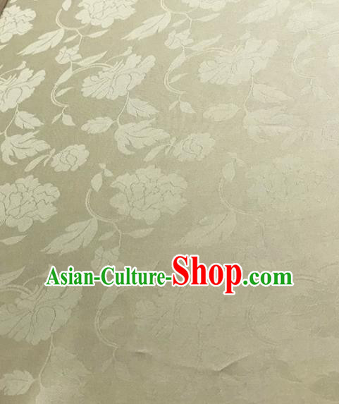 Traditional Chinese Royal Peony Pattern Design Light Yellow Brocade Silk Fabric Asian Satin Material