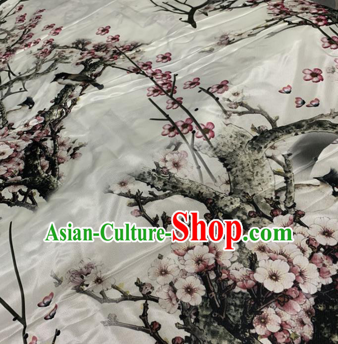 Traditional Chinese Royal Plum Pattern Design White Brocade Silk Fabric Asian Satin Material