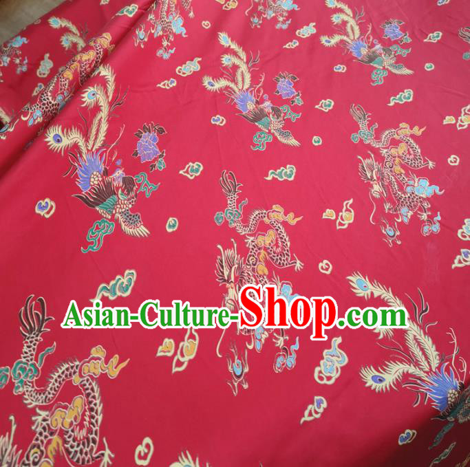 Traditional Chinese Royal Dragon Phoenix Pattern Design Rosy Brocade Silk Fabric Asian Satin Material