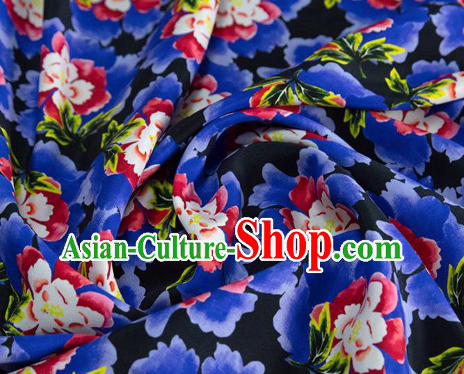 Chinese Traditional Flowers Pattern Design Blue Satin Brocade Fabric Asian Silk Material