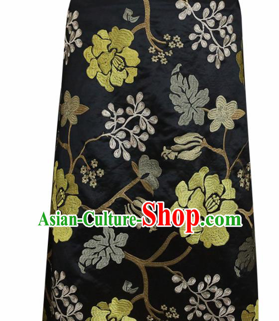 Chinese Traditional Golden Peony Pattern Design Black Satin Brocade Fabric Asian Silk Material
