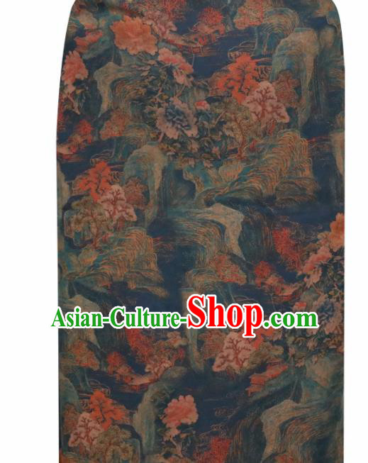 Chinese Traditional Maple Pattern Design Navy Satin Brocade Fabric Asian Silk Material