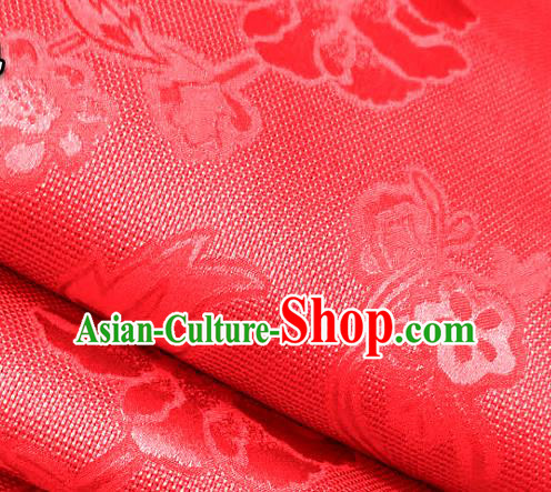 Chinese Traditional Peony Pattern Design Red Satin Brocade Fabric Asian Silk Material