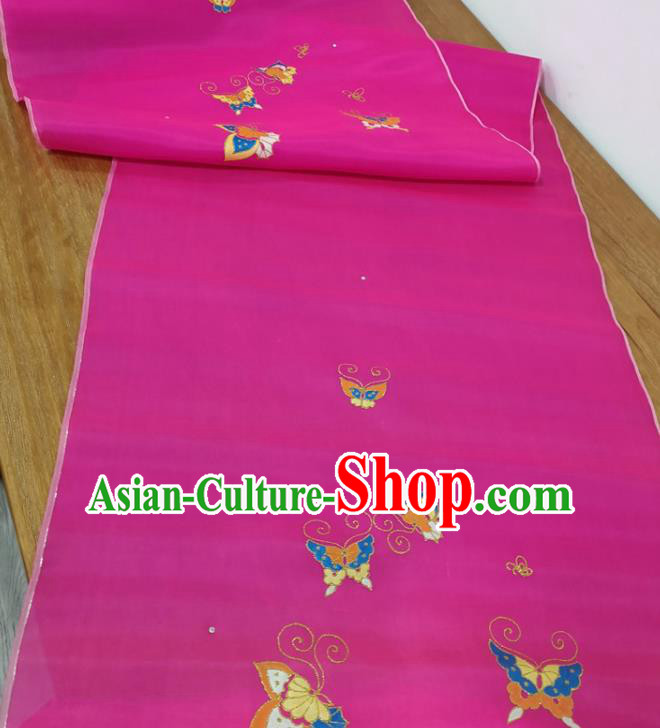 Traditional Chinese Royal Butterfly Pattern Design Rosy Silk Fabric Brocade Asian Satin Material
