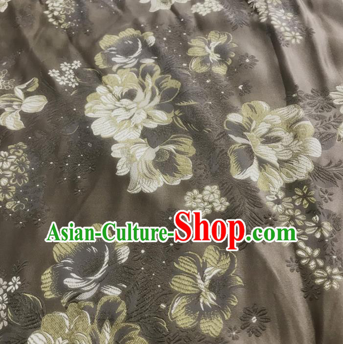 Traditional Chinese Royal Flowers Pattern Design Brown Brocade Silk Fabric Asian Satin Material