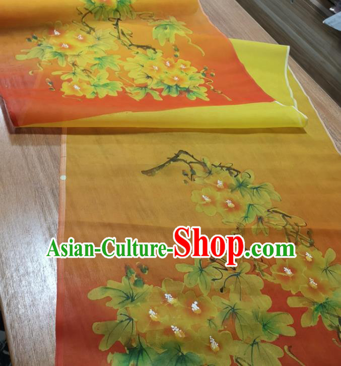 Chinese Traditional Peach Blossom Pattern Design Orange Silk Fabric Brocade Asian Satin Material