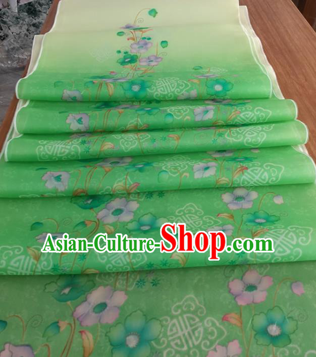 Chinese Traditional Peach Blossom Pattern Design Green Silk Fabric Brocade Asian Satin Material