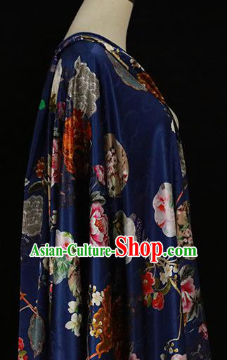 Chinese Traditional Peony Pattern Design Wedding Royalblue Satin Brocade Fabric Asian Silk Material