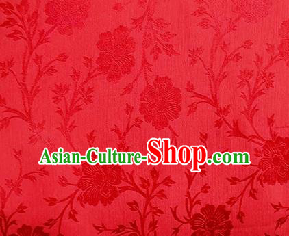 Chinese Traditional Flowers Pattern Design Red Satin Brocade Fabric Asian Silk Material