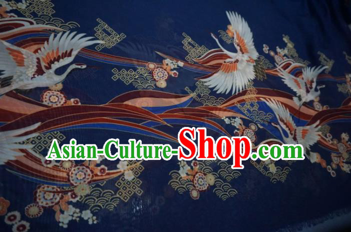 Chinese Traditional Crane Pattern Design Royalblue Chiffon Hanfu Brocade Fabric Asian Silk Material