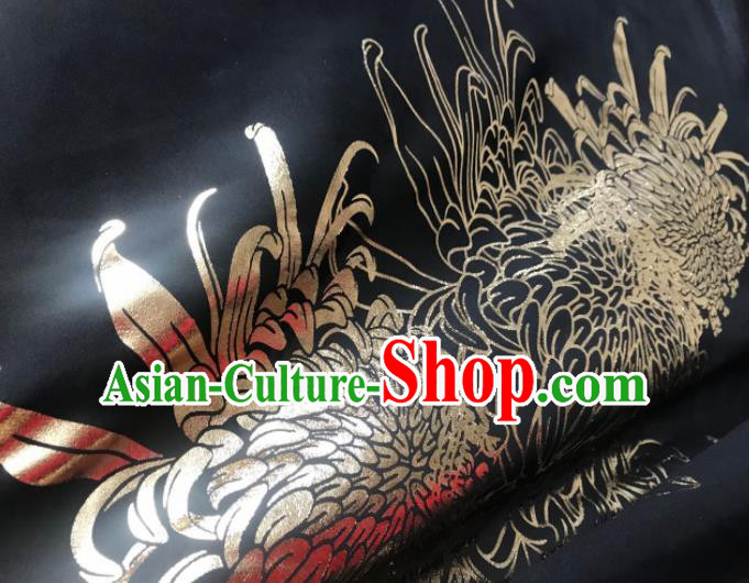 Chinese Traditional Chrysanthemum Pattern Design Black Chiffon Hanfu Brocade Fabric Asian Silk Material