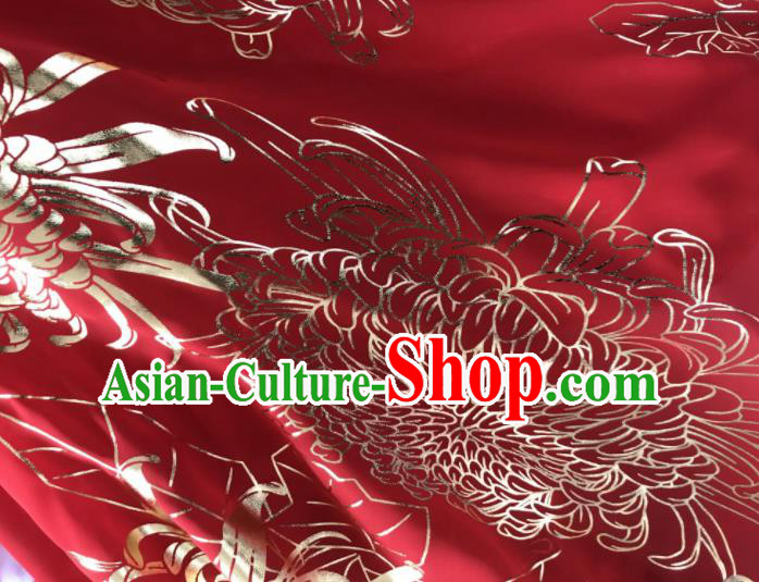 Chinese Traditional Chrysanthemum Pattern Design Red Chiffon Hanfu Brocade Fabric Asian Silk Material