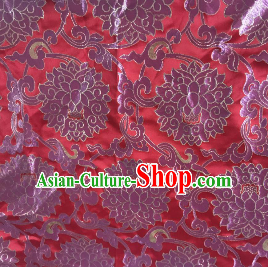 Chinese Traditional Lotus Pattern Design Red Satin Hanfu Brocade Fabric Asian Silk Material