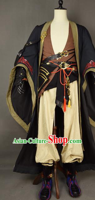 Chinese Ancient Cosplay Knight Black Clothing Traditional Hanfu Swordsman Costume for Men