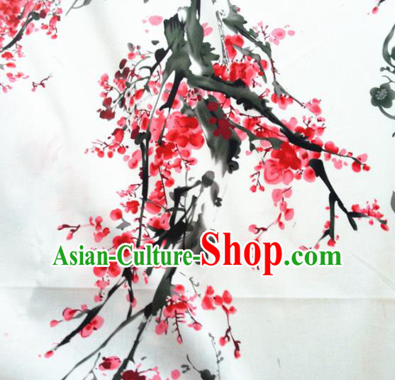 Chinese Traditional Red Plum Pattern Design Satin Hanfu Brocade Fabric Asian Silk Material