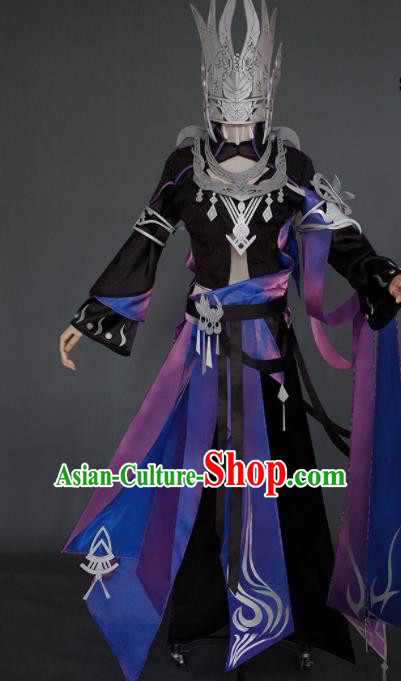 Chinese Ancient Cosplay Heroine Female Knight Black Dress Traditional Hanfu Swordsman Costume for Women