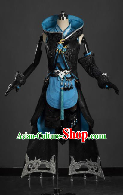Chinese Ancient Cosplay Female General Heroine Black Dress Traditional Hanfu Princess Swordsman Costume for Women