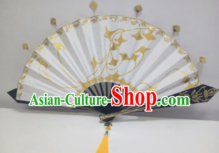 Chinese Ancient Cosplay Hanfu Folding Fan Traditional Handmade White Fans for Women