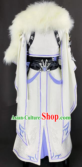 Chinese Ancient Drama Cosplay King Young Knight White Clothing Traditional Hanfu Swordsman Costume for Men