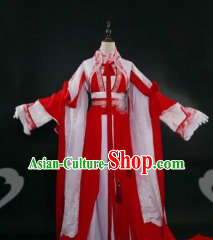Chinese Ancient Cosplay Fairy Princess Red Dress Traditional Hanfu Female Knight Swordsman Costume for Women