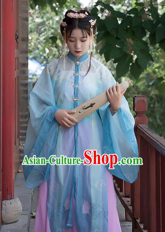 Chinese Ancient Cosplay Princess Blue Dress Traditional Hanfu Ming Dynasty Costume for Women
