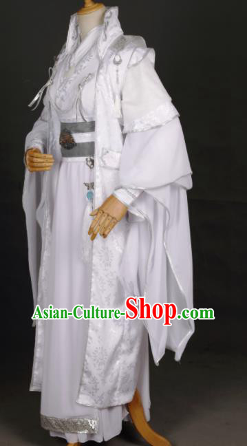 Chinese Ancient Drama Cosplay Prince Young Knight White Clothing Traditional Hanfu Swordsman Costume for Men