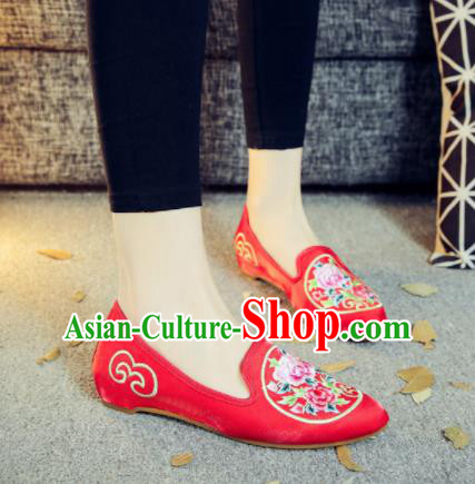 Asian Chinese National Red Cloth Shoes Embroidered Peony Dance Shoes Traditional Hanfu Shoes for Women