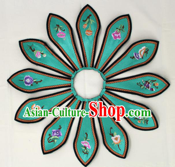 Chinese Ancient Qing Dynasty Princess Embroidered Green Shoulder Cappa Traditional Embroidery Appliqu Craft for Women