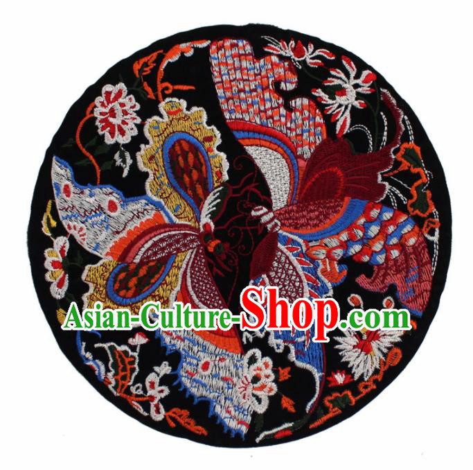 Chinese Ancient Handmade Embroidered Butterfly Black Patch Traditional Embroidery Appliqu Craft for Women