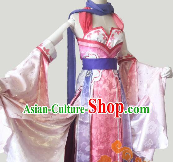 Chinese Traditional Cosplay Fairy Pink Dress Custom Ancient Female Swordsman Costume for Women