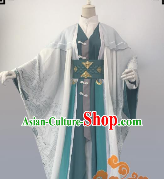 Chinese Ancient Cosplay Taoist Priest Swordsman Green Clothing Custom Traditional Nobility Childe Costume for Men