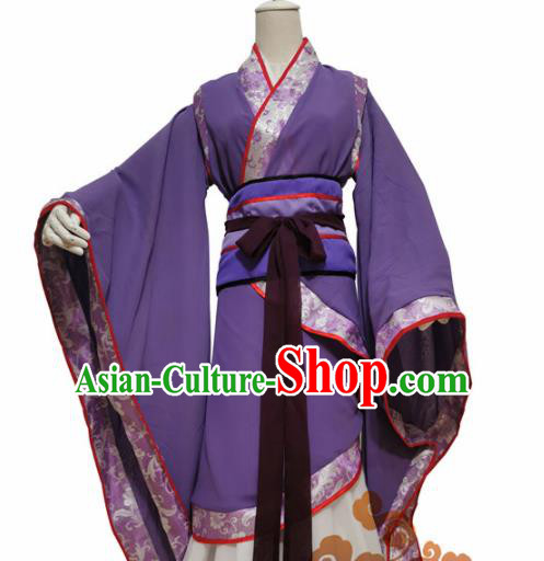 Chinese Traditional Cosplay Swordswoman Purple Dress Custom Ancient Imperial Consort Costume for Women